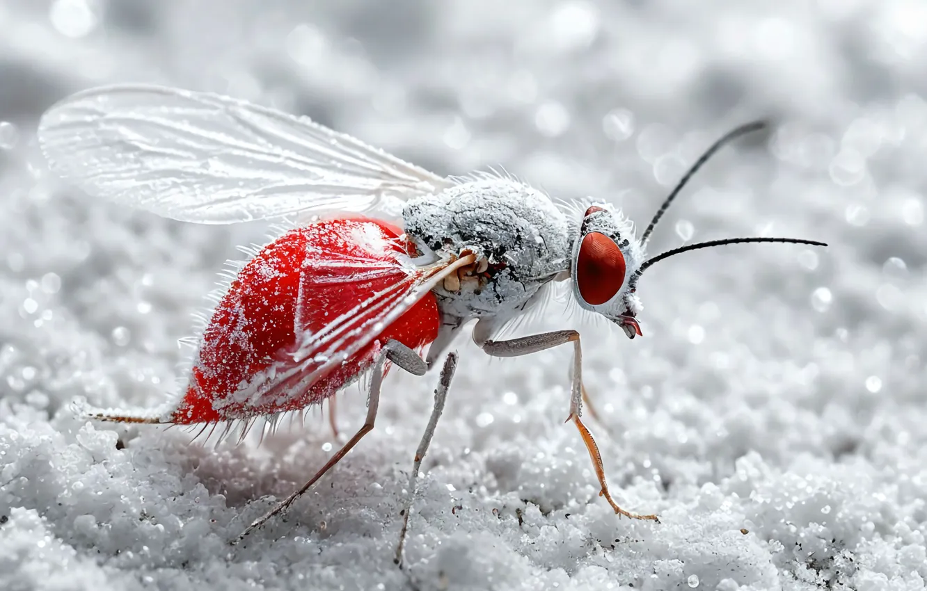 Photo wallpaper macro, red, blood, the mosquito