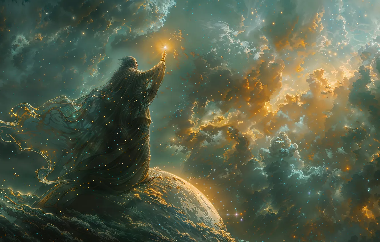 Photo wallpaper clouds, the universe, God, planet, male