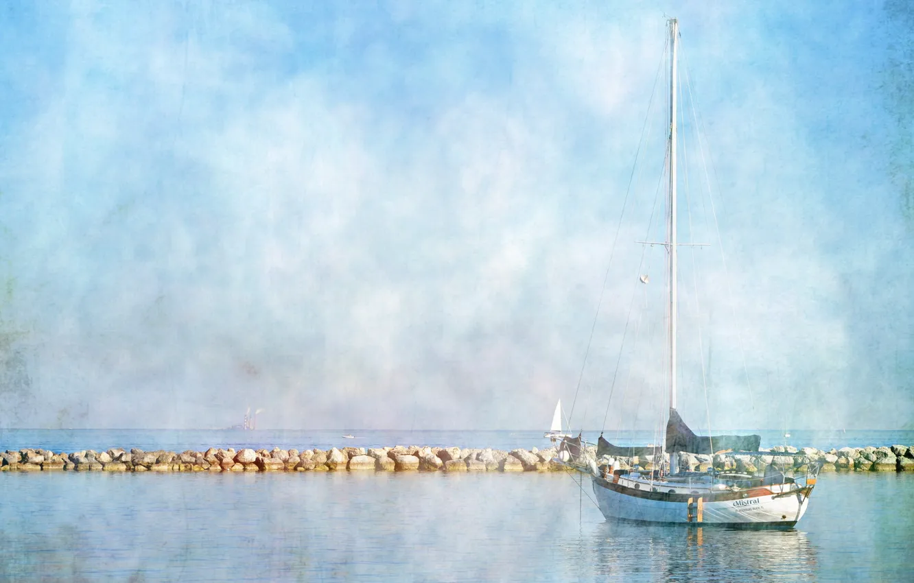 Photo wallpaper landscape, lake, style, boat