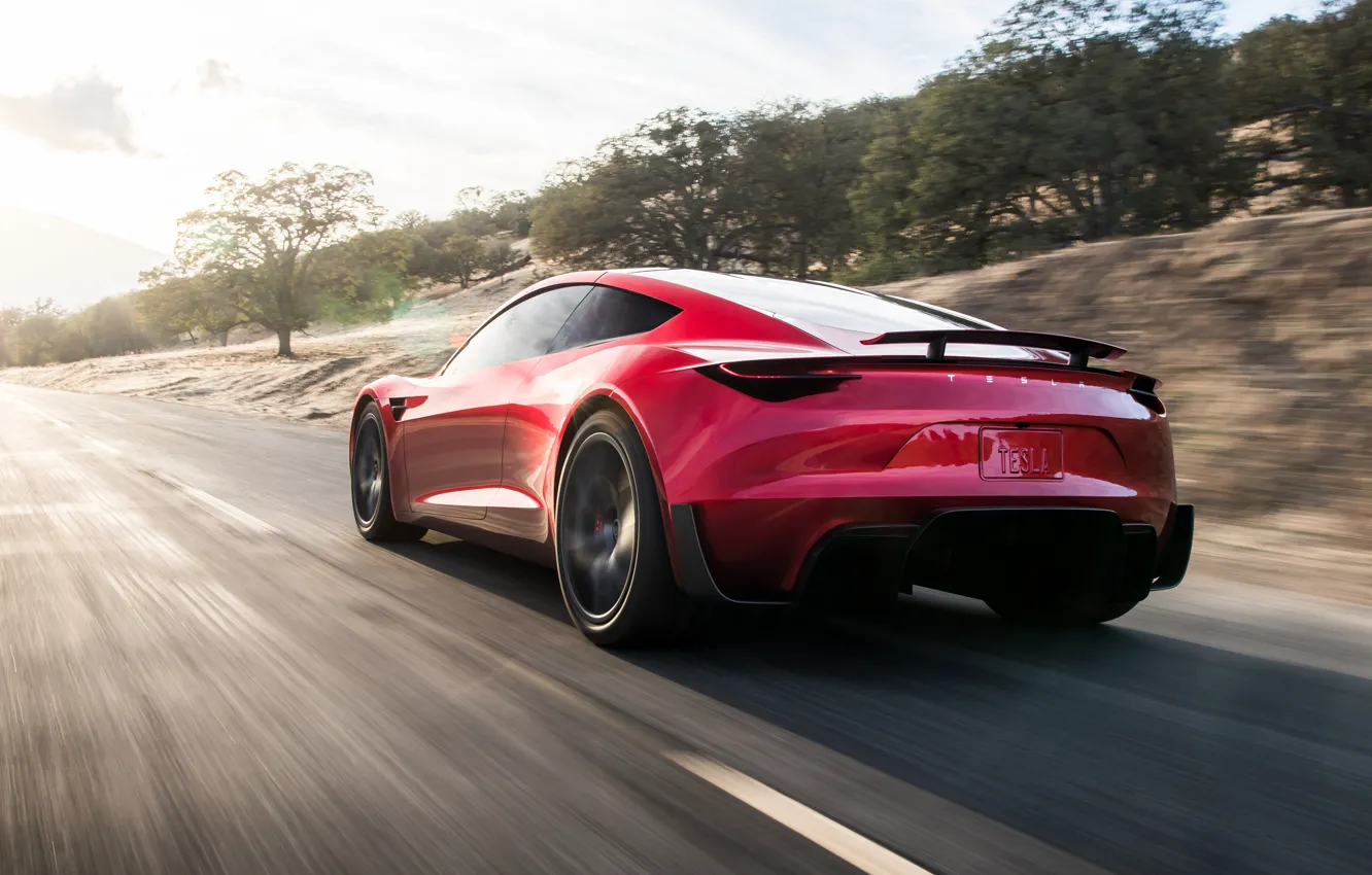 Photo wallpaper Roadster, speed, rear view, Tesla, 2020