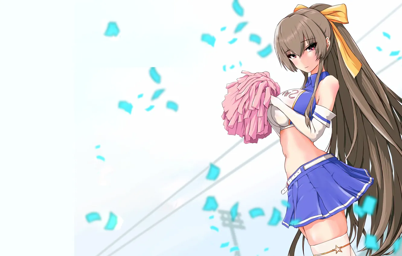 Photo wallpaper girl, sexy, thighhighs, long hair, brown hair, boobs, anime, beautiful