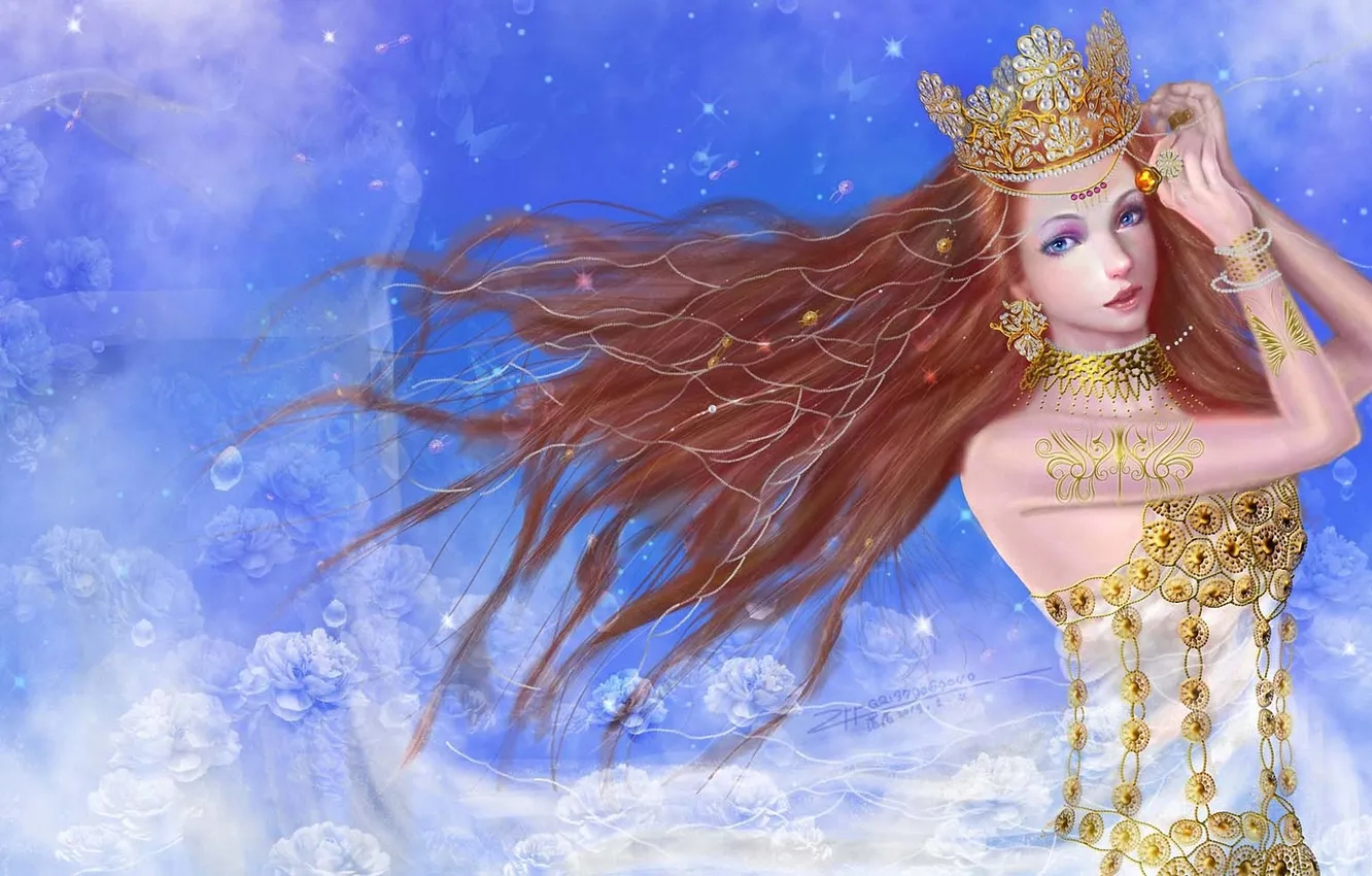 Photo wallpaper girl, decoration, flowers, background, crown, art