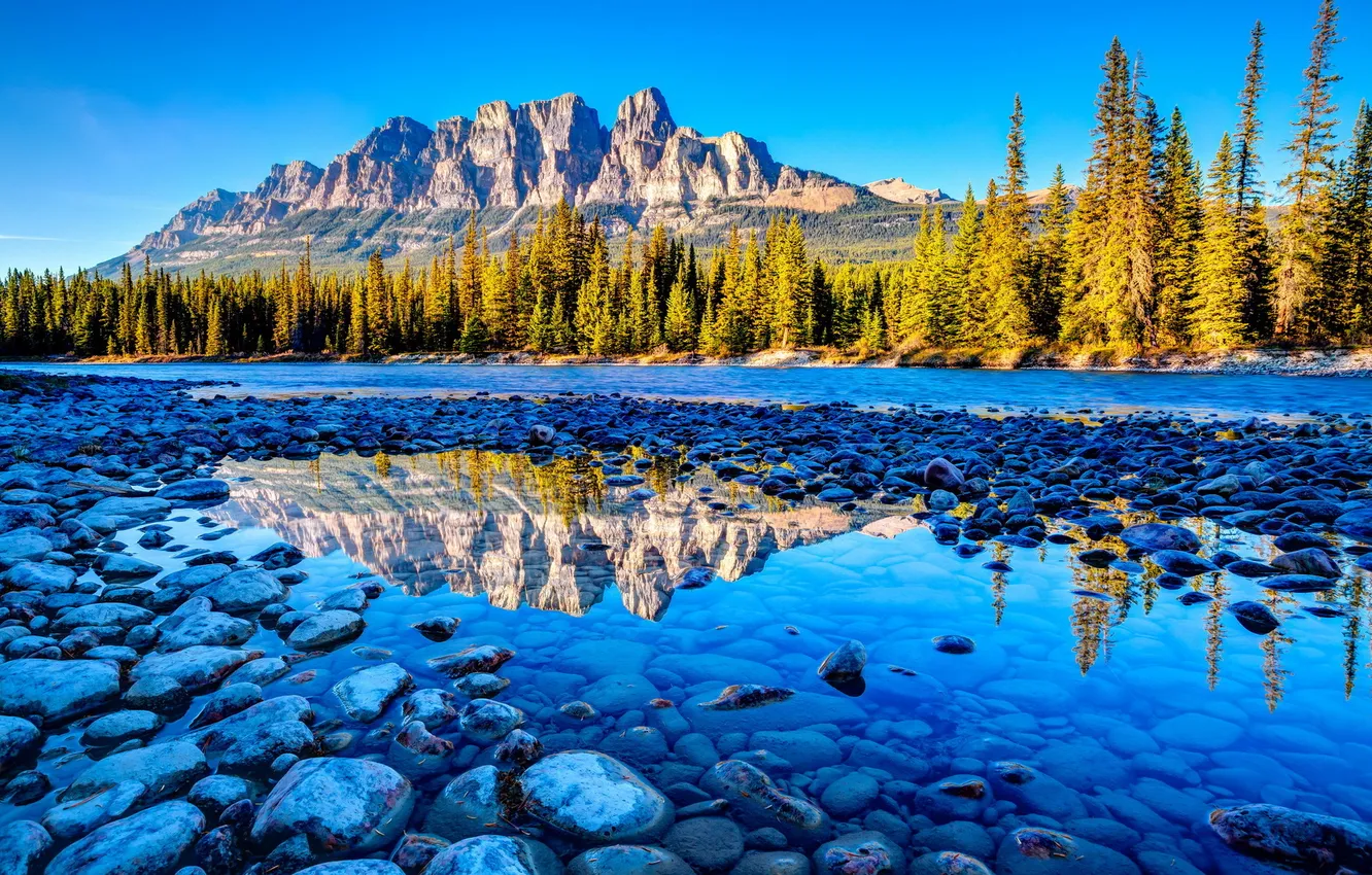 Photo wallpaper landscape, mountains, river