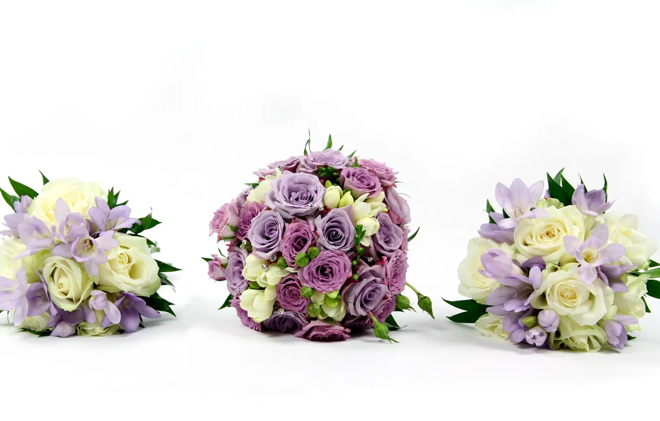 Photo wallpaper flower, flowers, roses, bouquet, rhinestones, beautiful, lilac