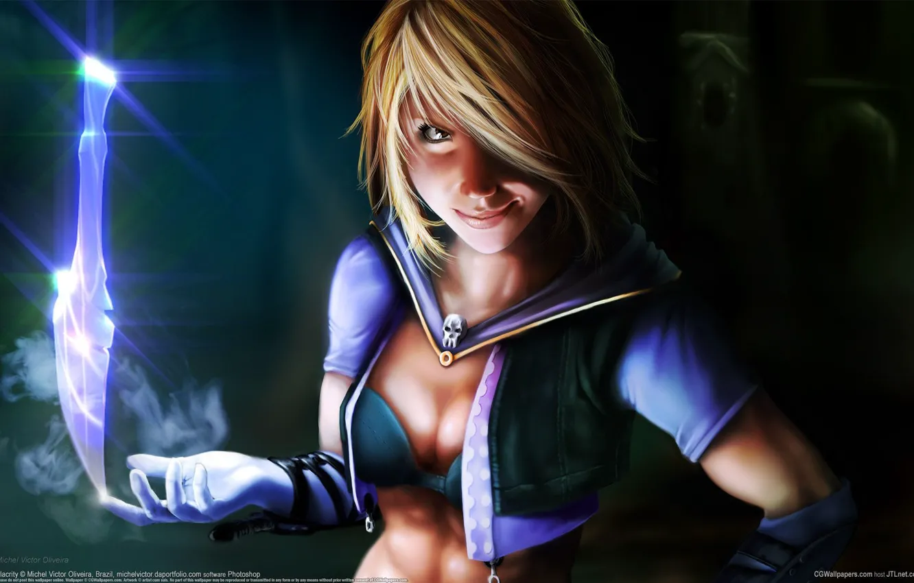 Photo wallpaper girl, skull, dagger