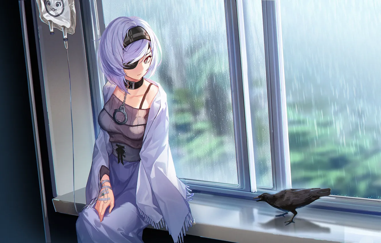 Photo wallpaper girl, anime, window, art, crows, doitsu no kagaku