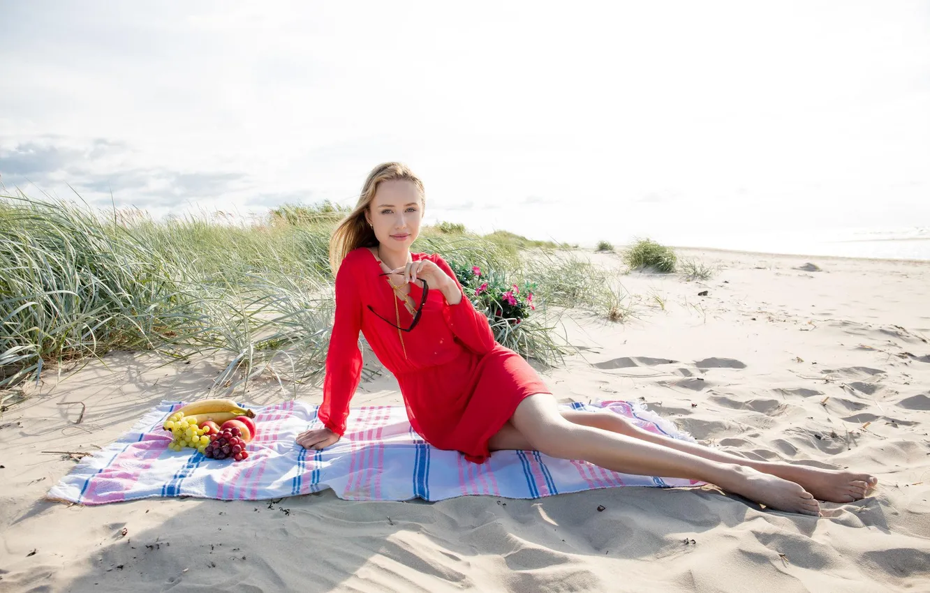 Photo wallpaper girl, beach, dress, beautiful, model, blonde