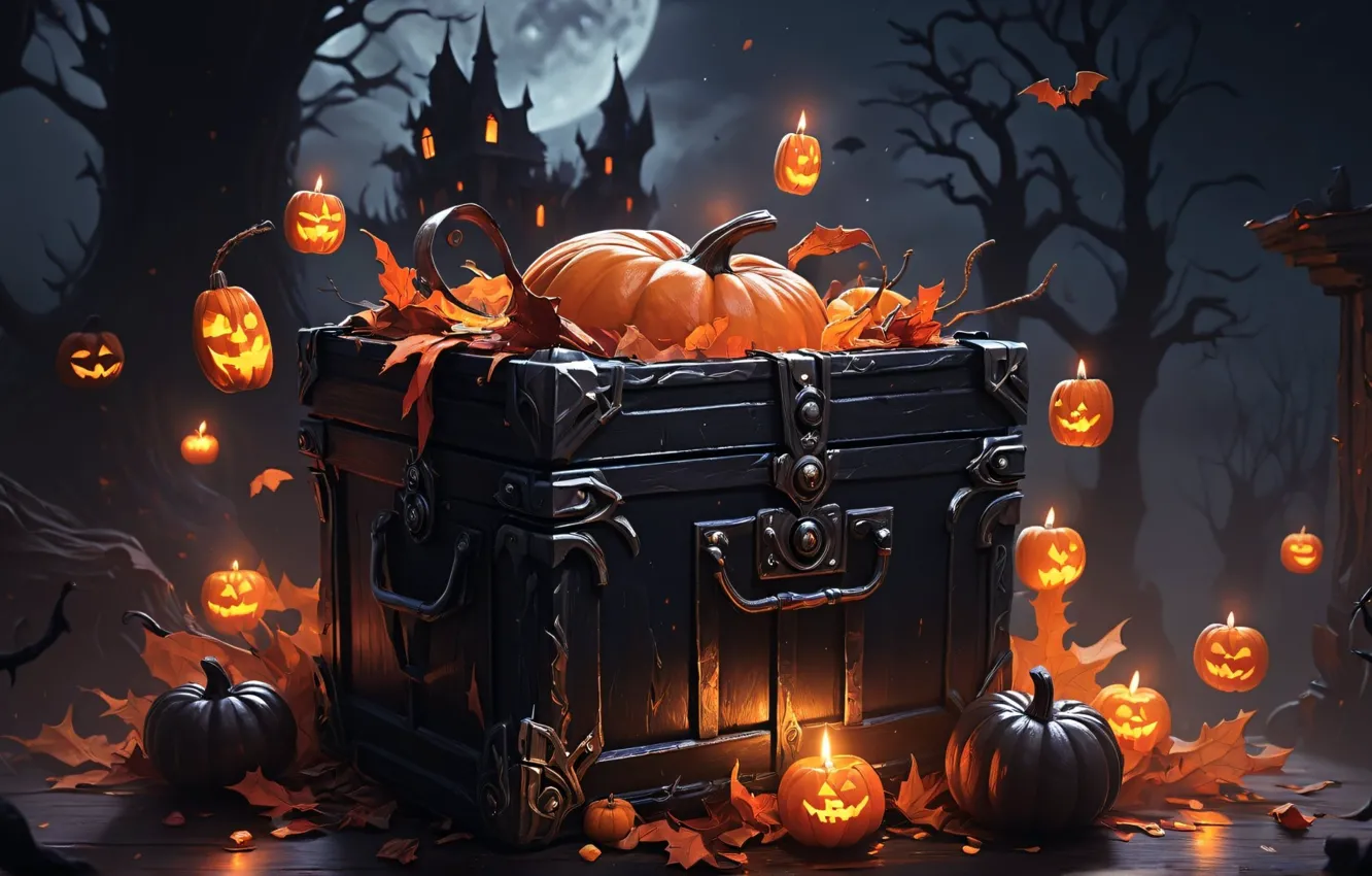 Photo wallpaper pumpkin, Halloween, box