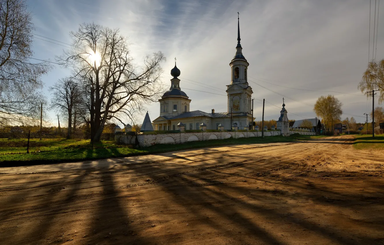 Photo wallpaper road, home, temple, Kostroma, Kostroma province