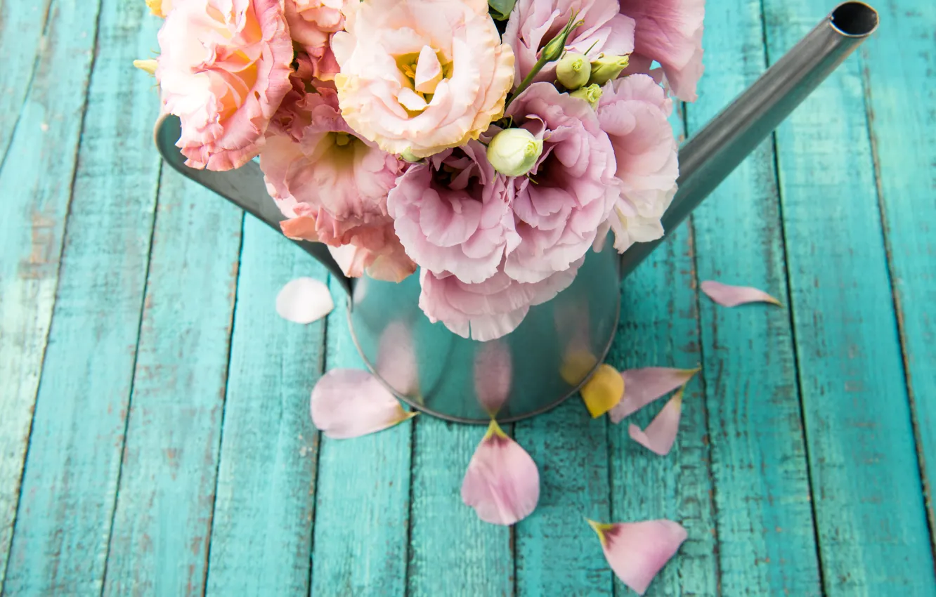 Photo wallpaper flowers, bouquet, lake, eustoma