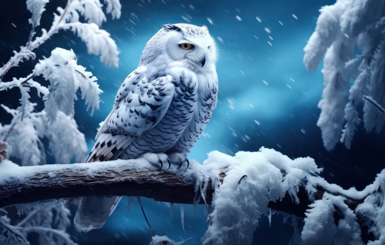 Photo wallpaper winter, look, snow, nature, owl, bird, white, snowy owl