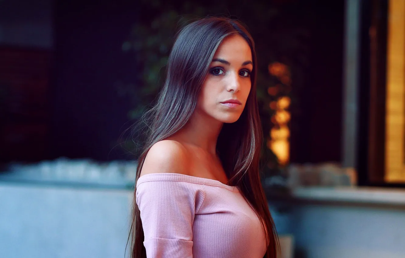 Photo wallpaper look, background, model, portrait, makeup, hairstyle, brown hair, bokeh