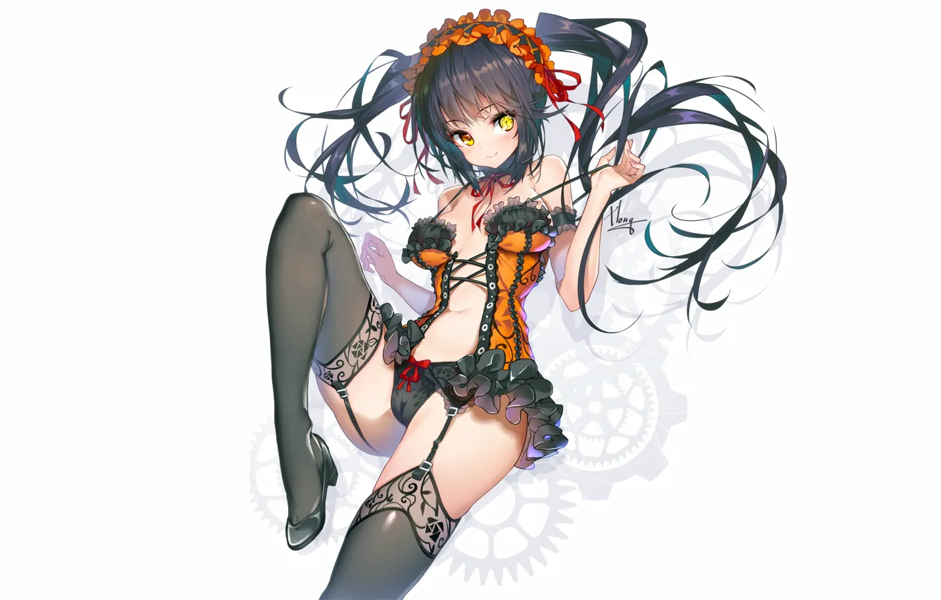 Photo wallpaper girl, sexy, lingerie, Cameltoe, cleavage, panties, thighhighs, long hair