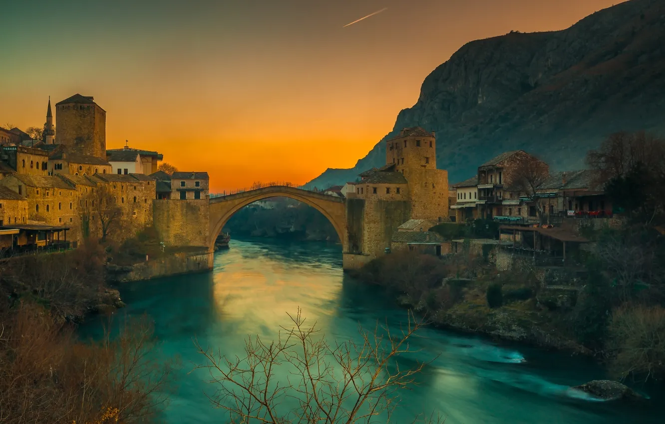 Photo wallpaper sunset, mountains, river, excerpt, the plane, photographer, Ruzdi Ekenheim, the ancient city