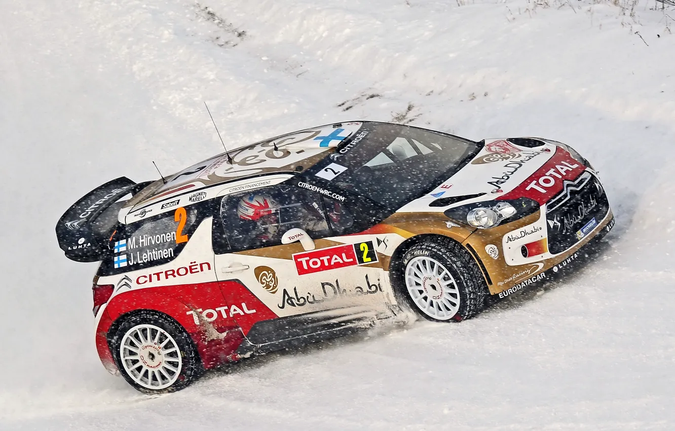 Photo wallpaper Winter, Snow, Citroen, Citroen, DS3, WRC, Rally, Total