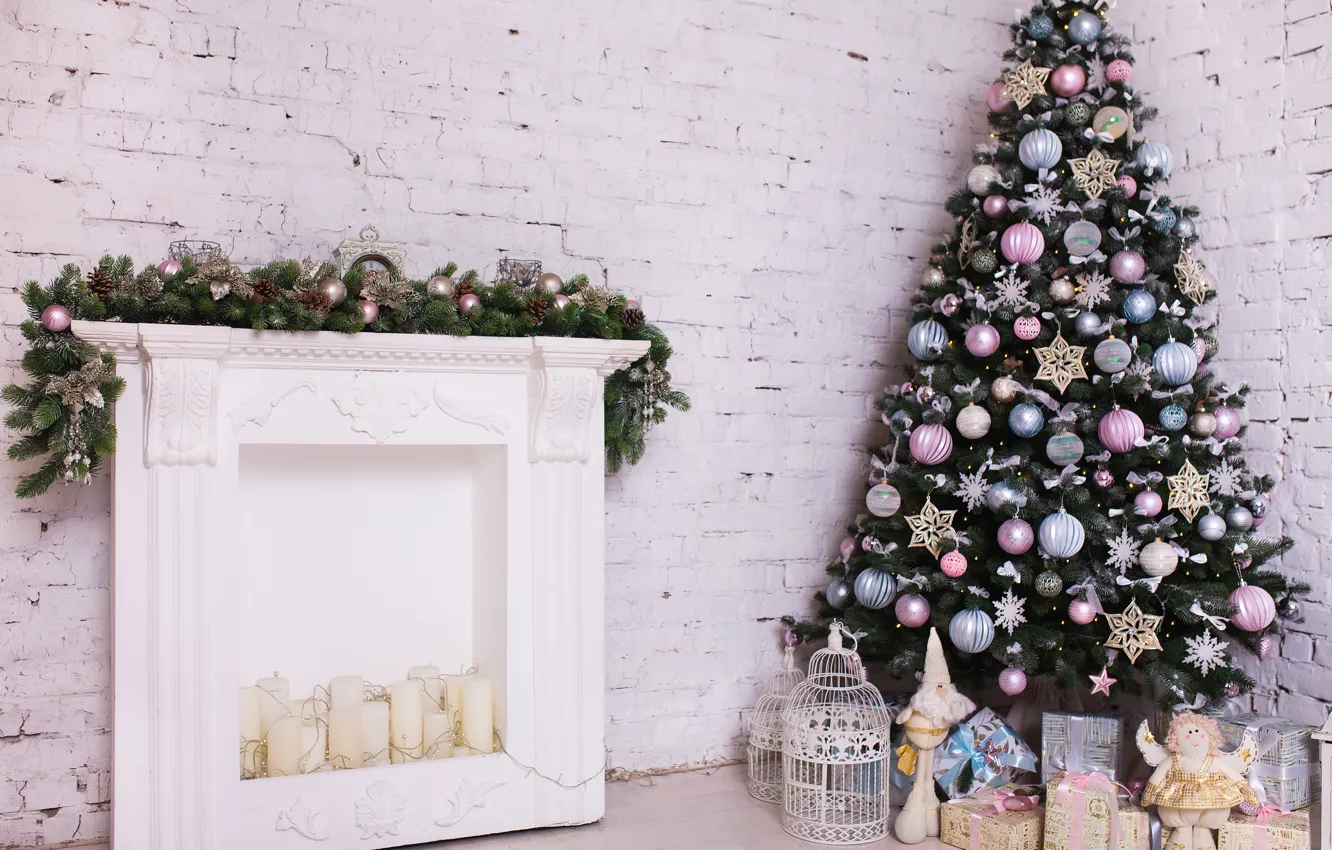 Photo wallpaper decoration, room, toys, tree, New Year, Christmas, white, Christmas