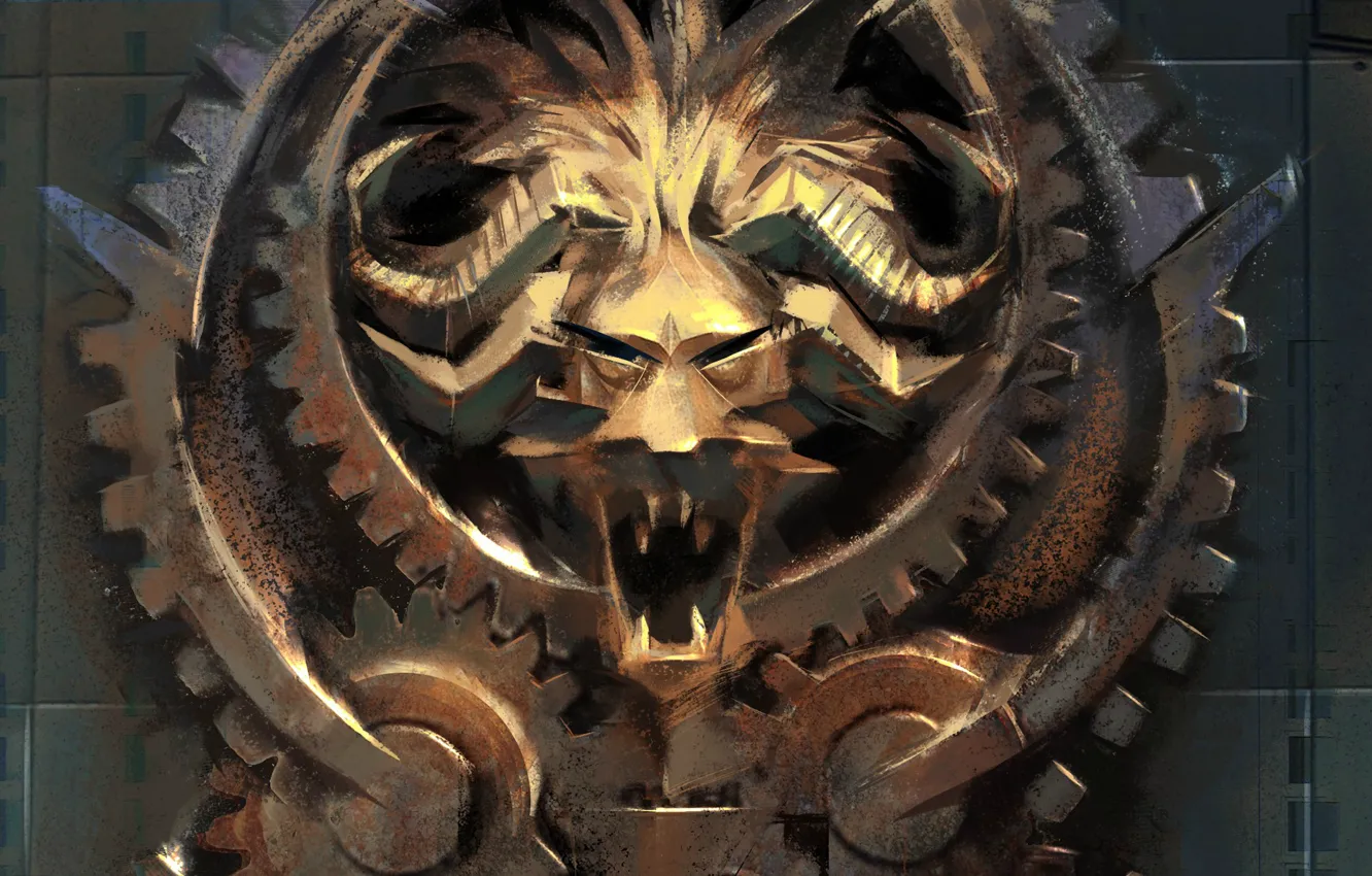 Photo wallpaper mouth, gear, horns, emblem, Guild Wars 2, Teeth