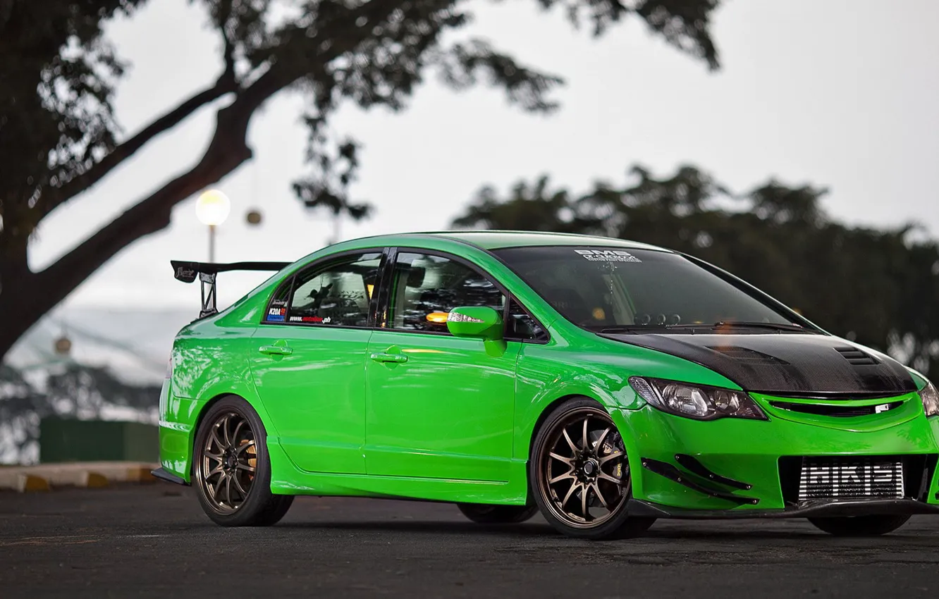 Photo wallpaper green, tuning, carbon, honda, tuning, civic, carbon, honda civic