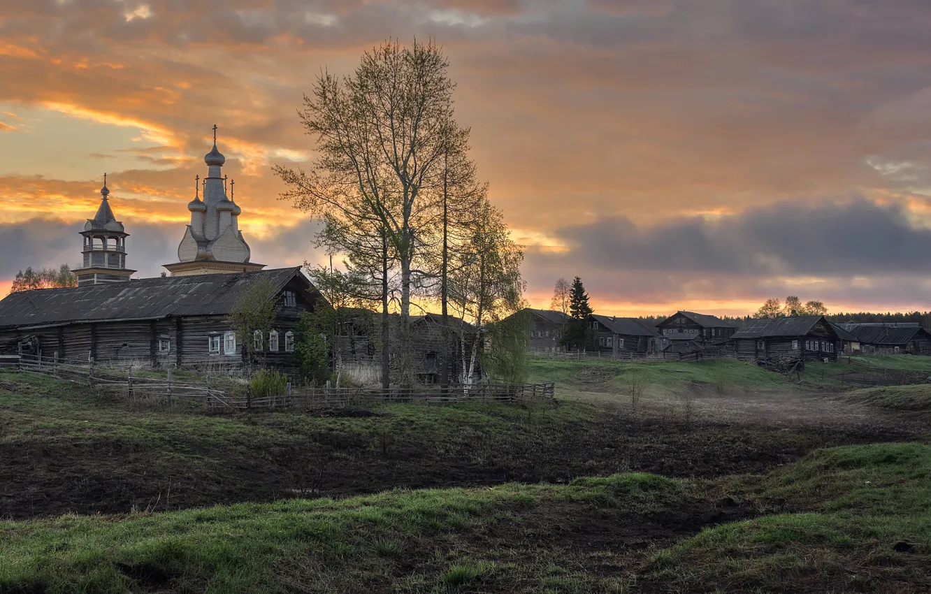 Photo wallpaper village, temple, Arkhangelsk oblast, Kimzha