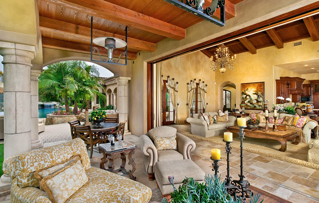Photo wallpaper living room, home, luxury, ranch, santa fe