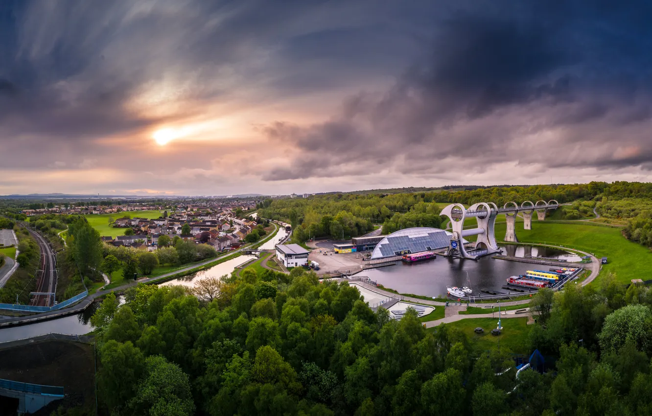 Photo wallpaper Scotland, panorama, Falkirk wheel