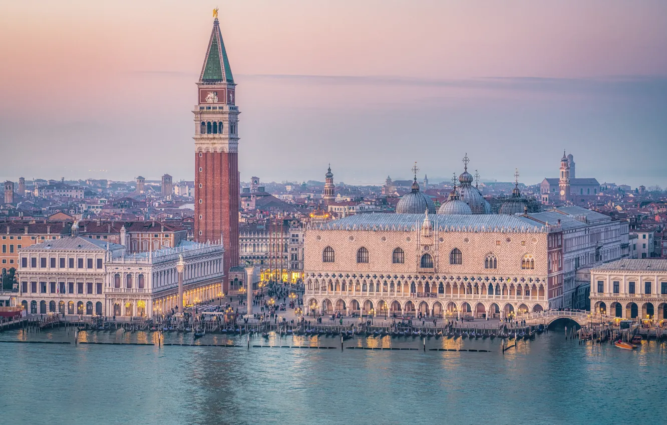 Photo wallpaper building, tower, home, area, Italy, Venice, channel, promenade