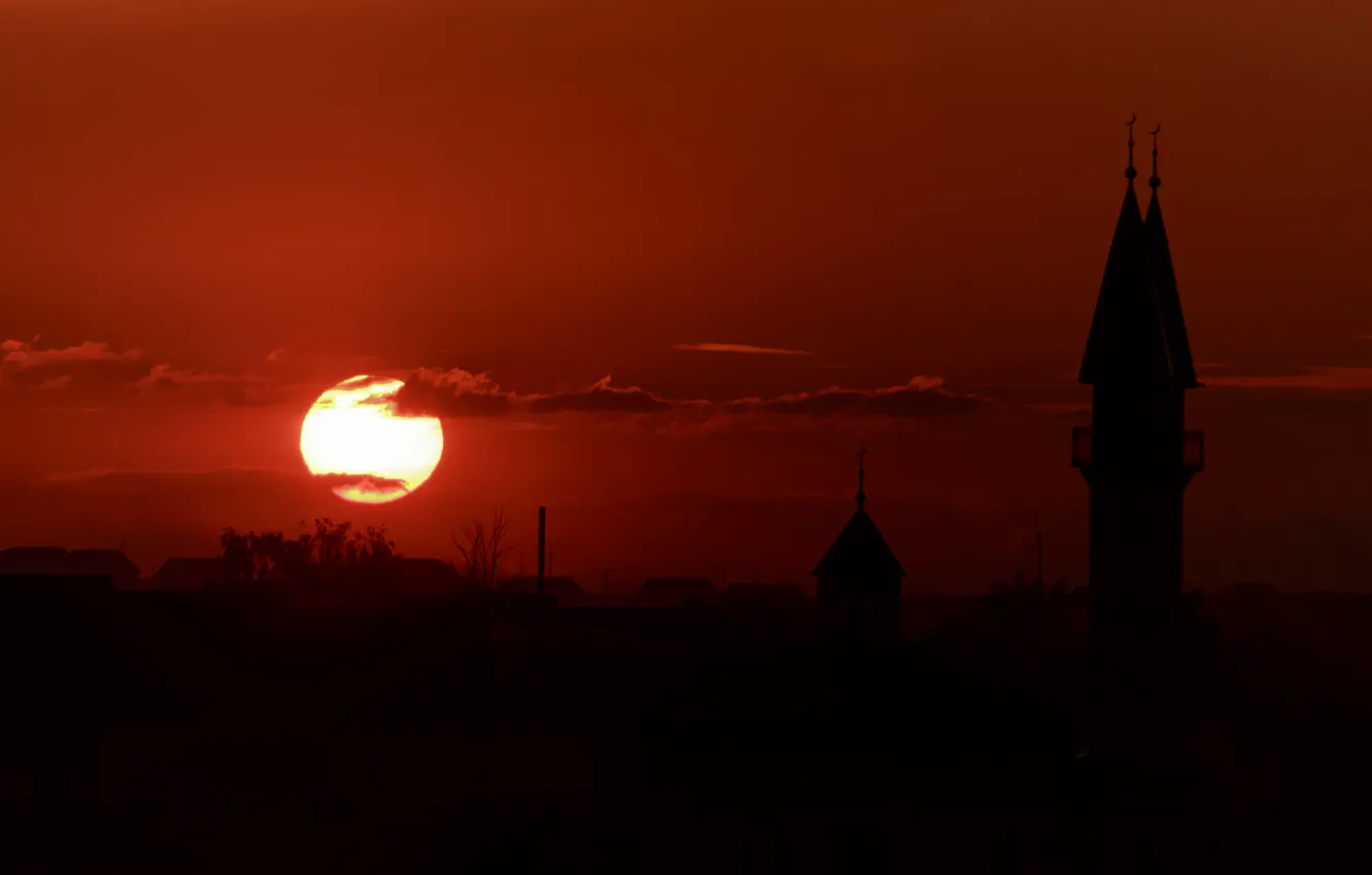 Photo wallpaper the sun, sunset, mosque