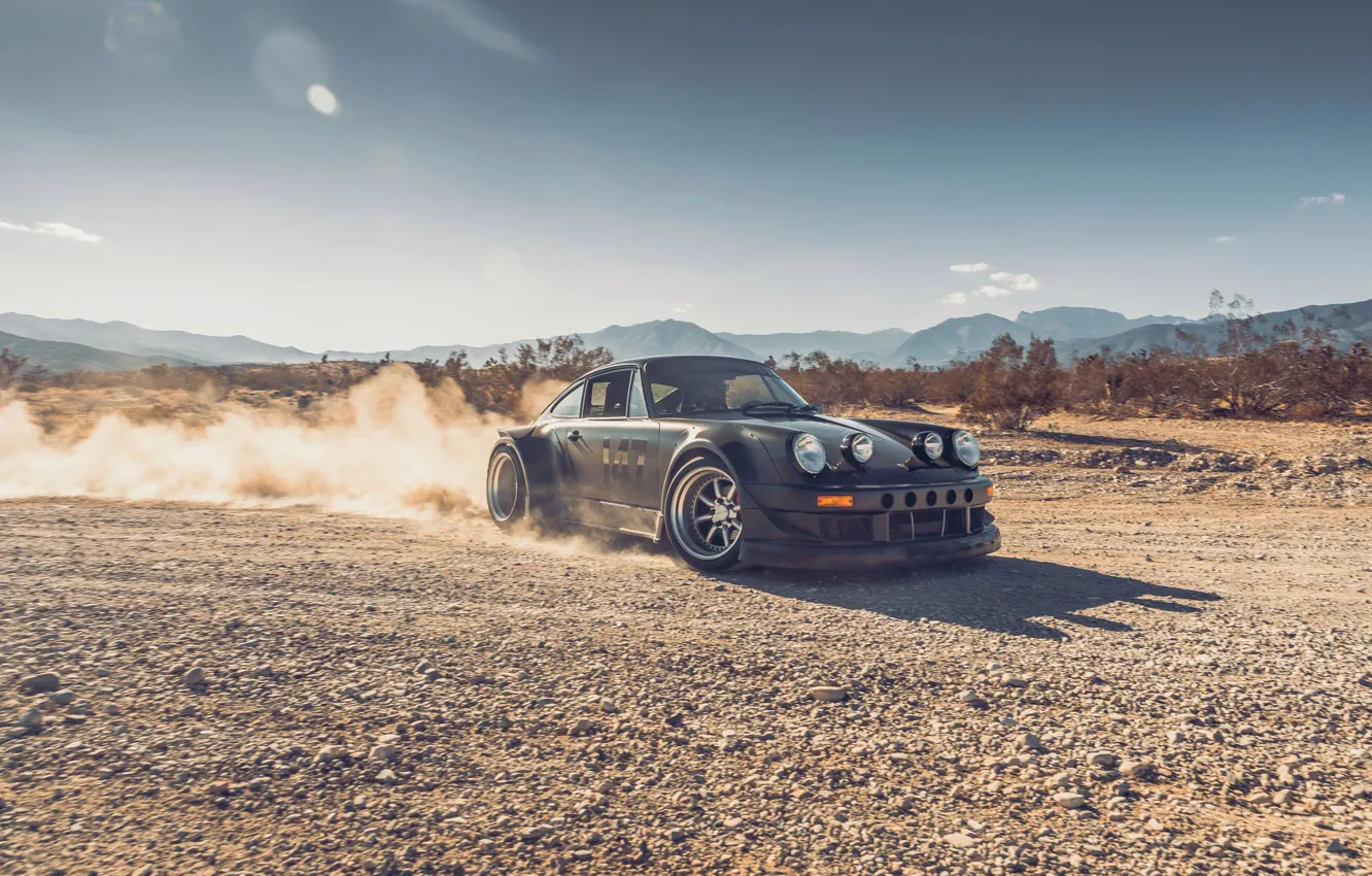 Photo wallpaper mountains, desert, dust, 911, Porsche, Karera, drift, Porsche
