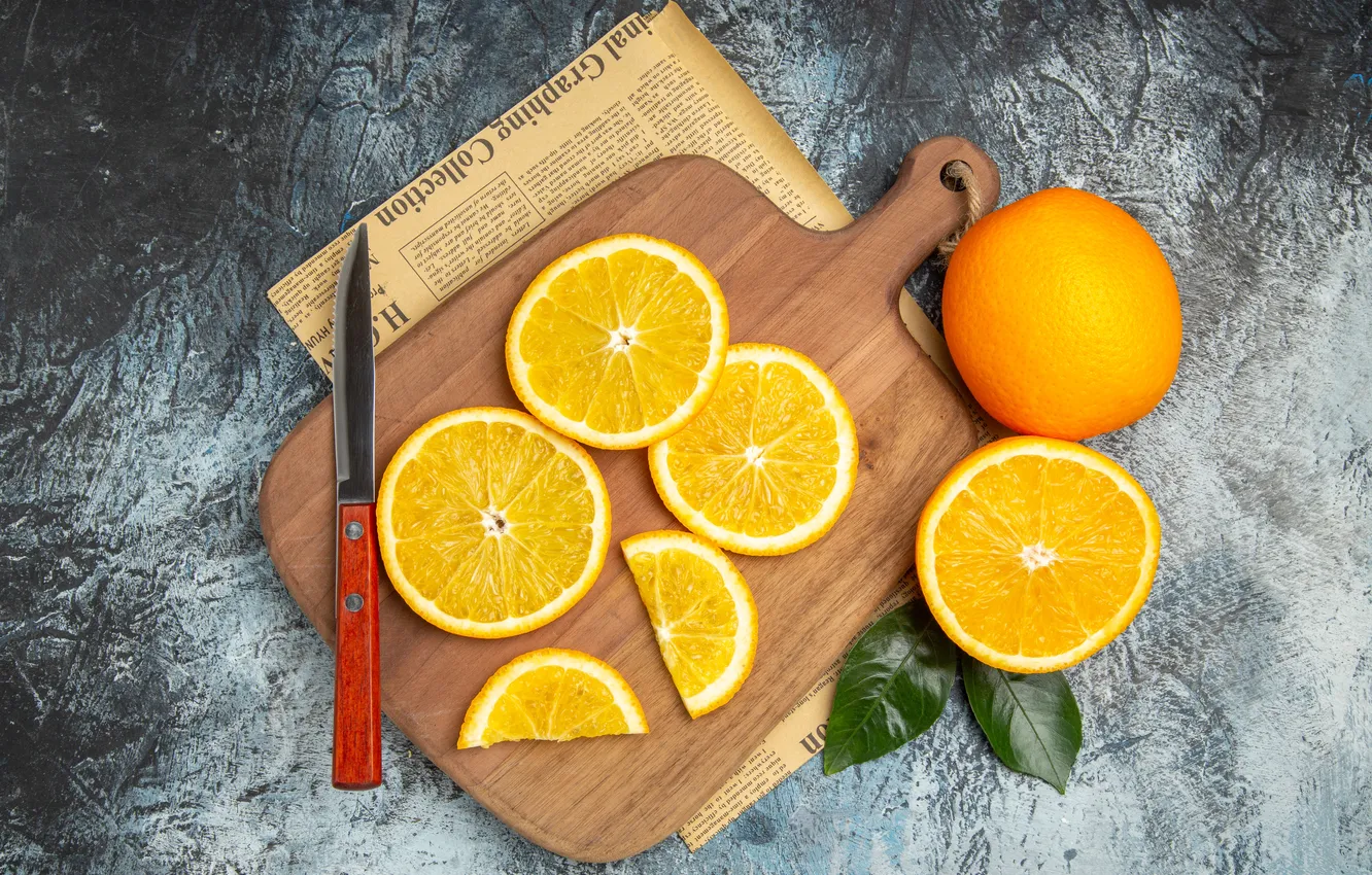 Photo wallpaper orange, knife, cutting Board