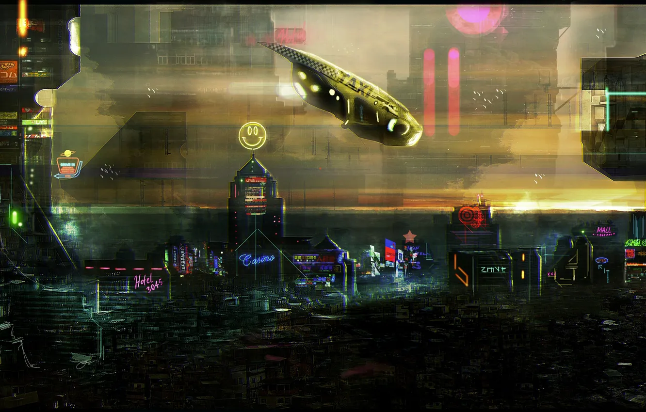 Photo wallpaper the city, ship, building, flying, alien world