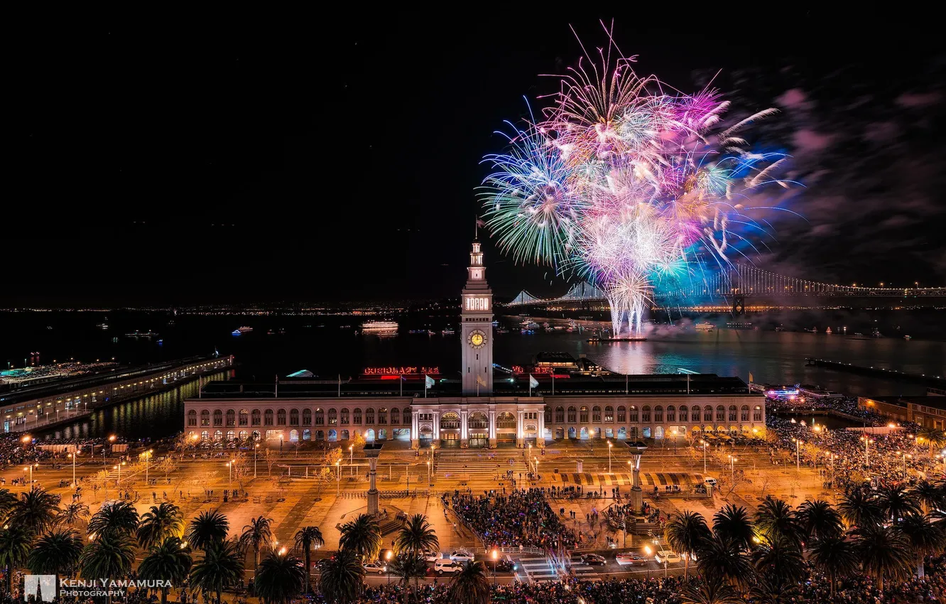 Photo wallpaper night, lights, new year, New York, fireworks, photographer, Kenji Yamamura