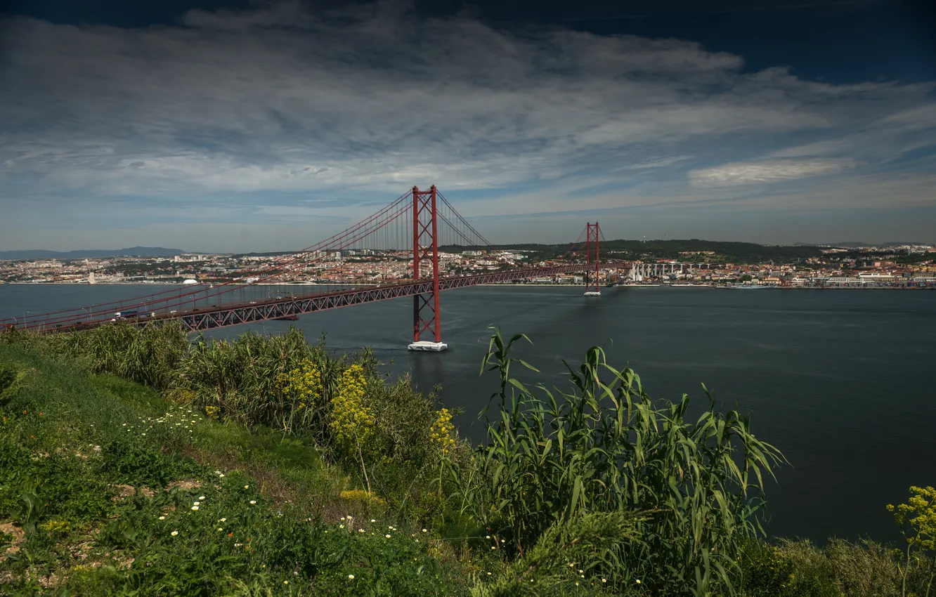 Photo wallpaper Panorama, Portugal, Lisbon, Portugal, Panorama, Lisbon, 25th of April bridge, Bridge 25 Abril