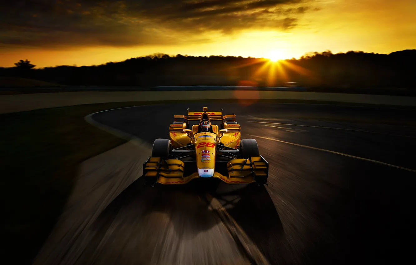 Photo wallpaper Honda, Race, Speed, Sunset, Yellow, Track, Bolide