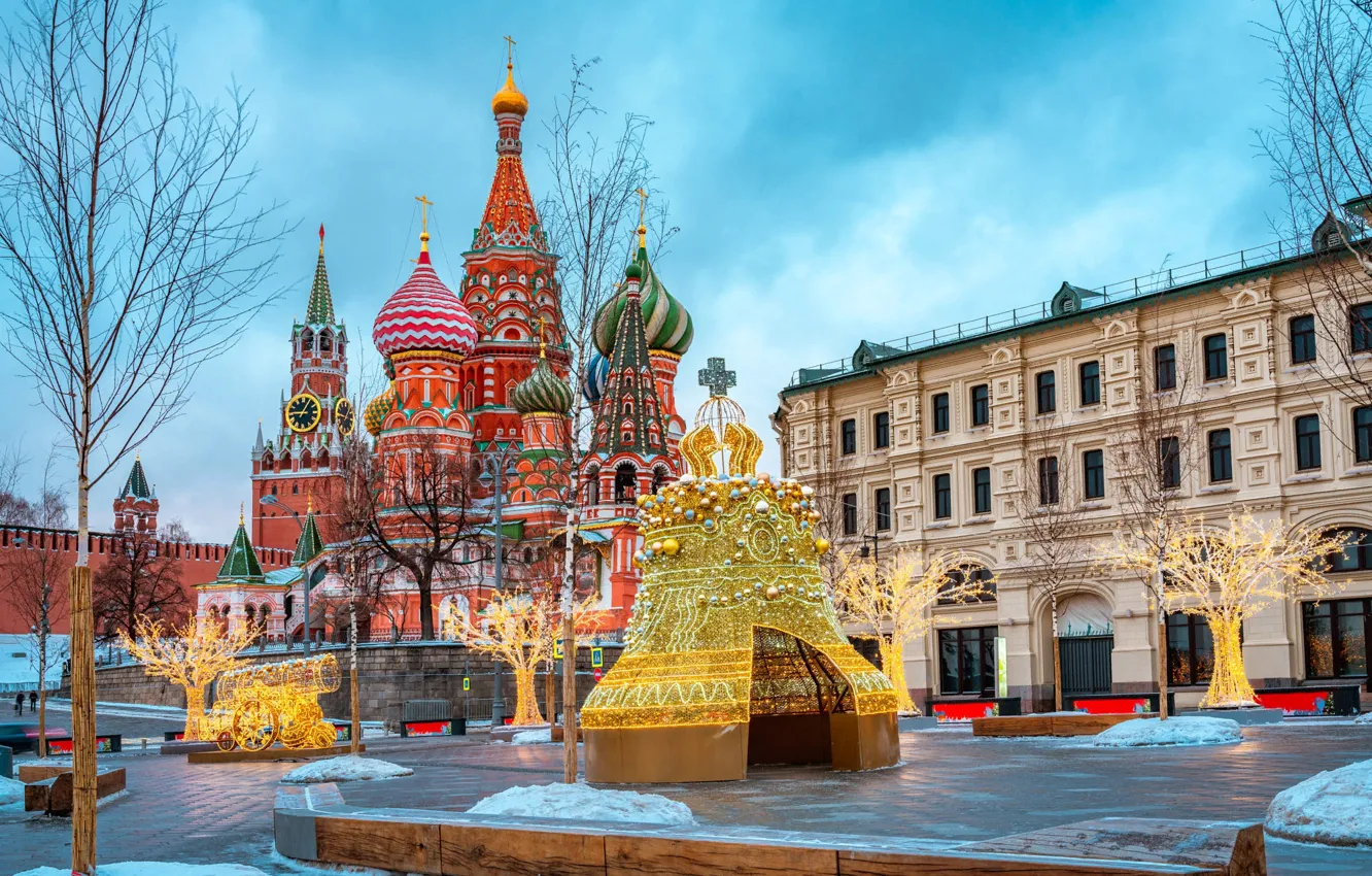 Photo wallpaper winter, the city, building, Moscow, Cathedral, temple, Pokrovsky Cathedral, red square