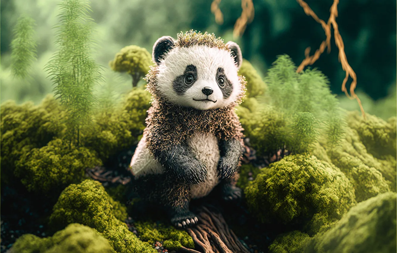 Photo wallpaper forest, nature, rendering, thickets, graphics, animal, baby, bear