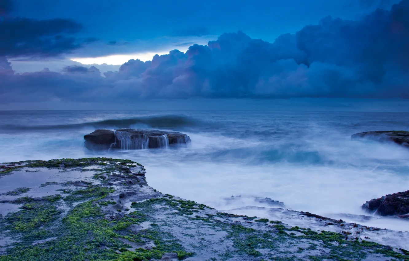 Photo wallpaper the sky, clouds, storm, the ocean, stone