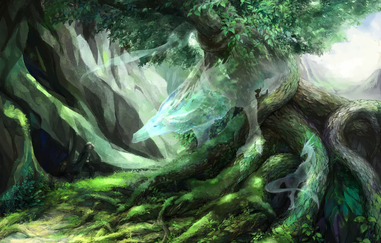 Photo wallpaper trees, nature, dragon, spirit