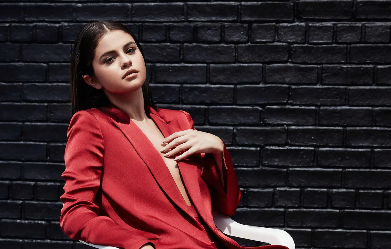 Photo wallpaper look, girl, pose, photo, wall, singer, jacket, Selena Gomez