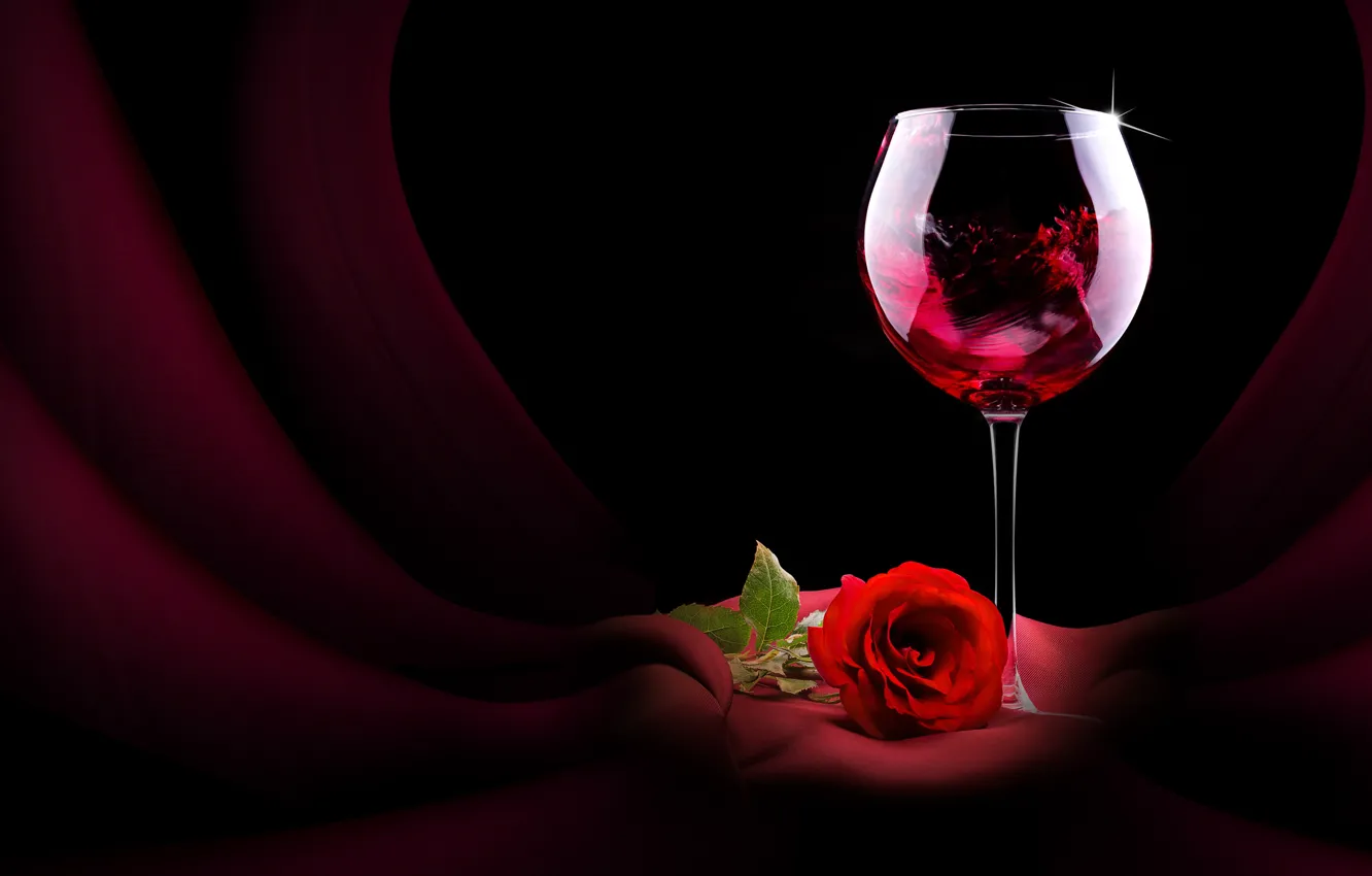 Photo wallpaper flower, wine, glass, rose, red