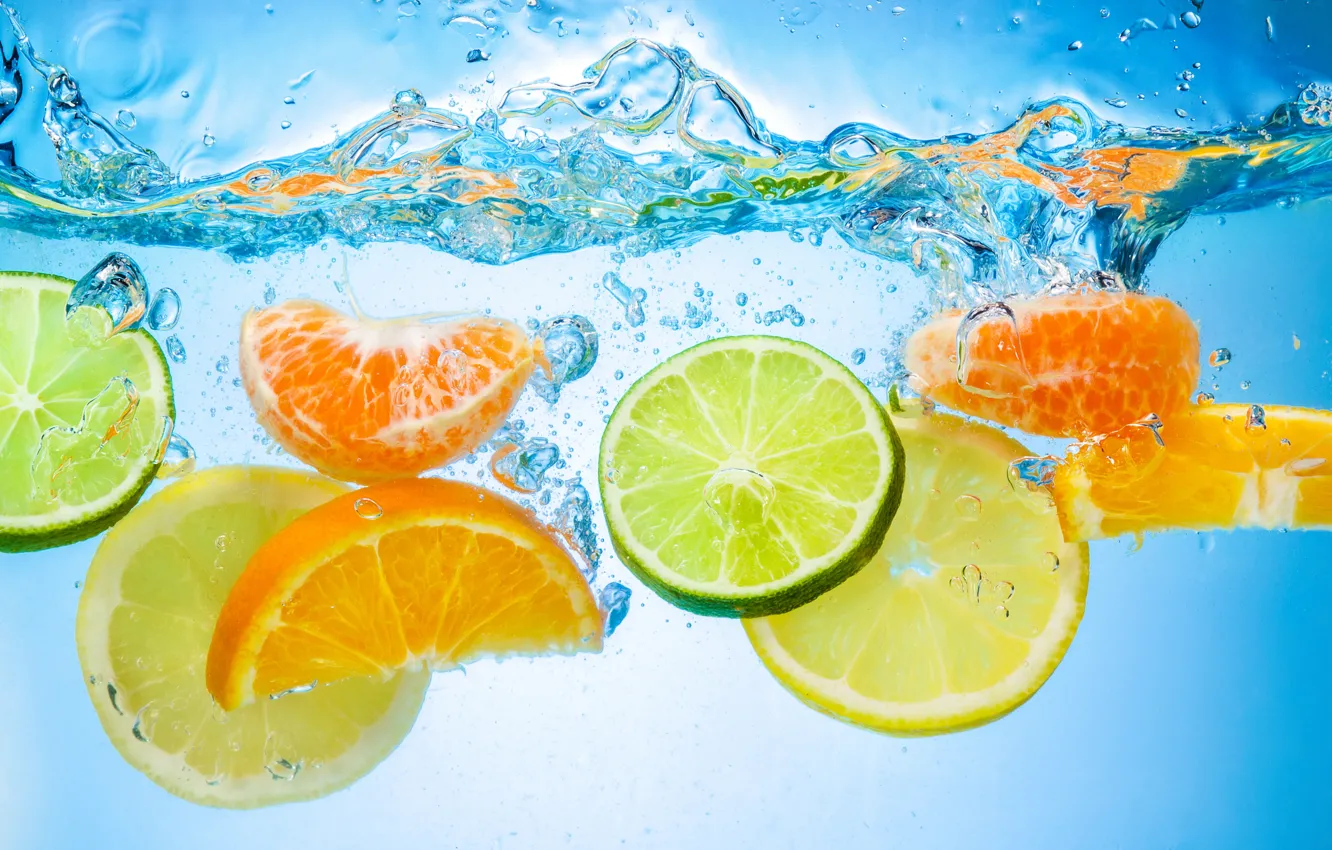 Photo wallpaper water, citrus, slices