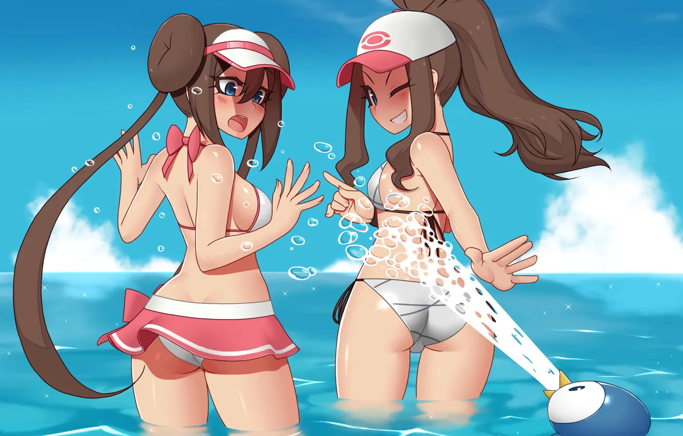 Photo wallpaper sexy, ass, cleavage, long hair, sea, girls, brown hair, boobs