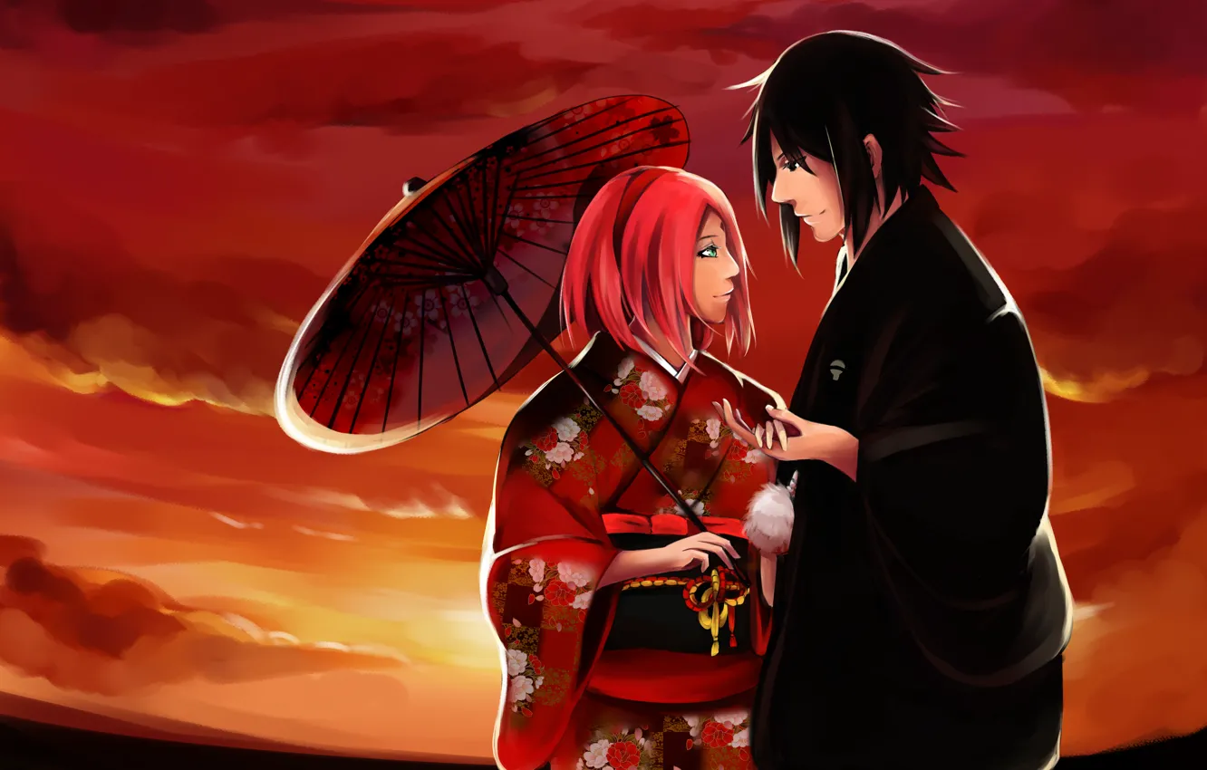 Photo wallpaper Naruto, art, Sasuke Uchiha, kimono, Maru, girl guy, Sakuro Failure