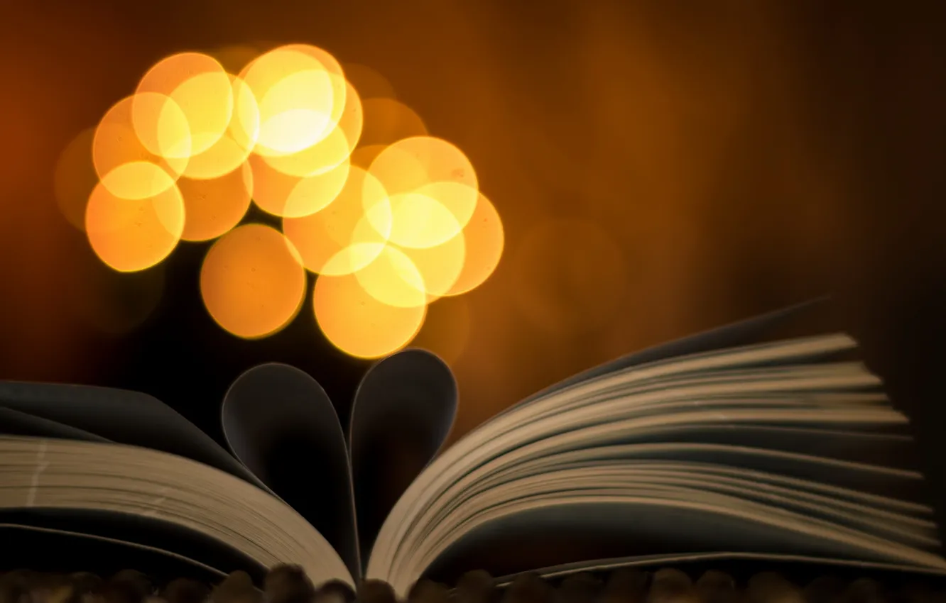 Photo wallpaper macro, background, book, Bookeh Heart