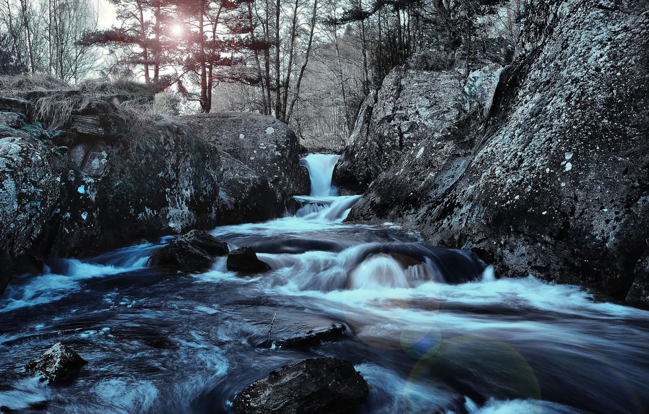 Photo wallpaper landscape, river, stones
