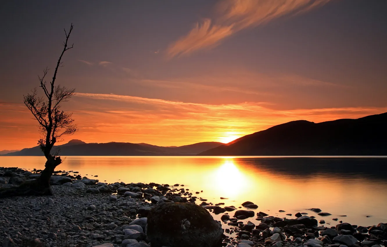 Photo wallpaper landscape, sunset, lake