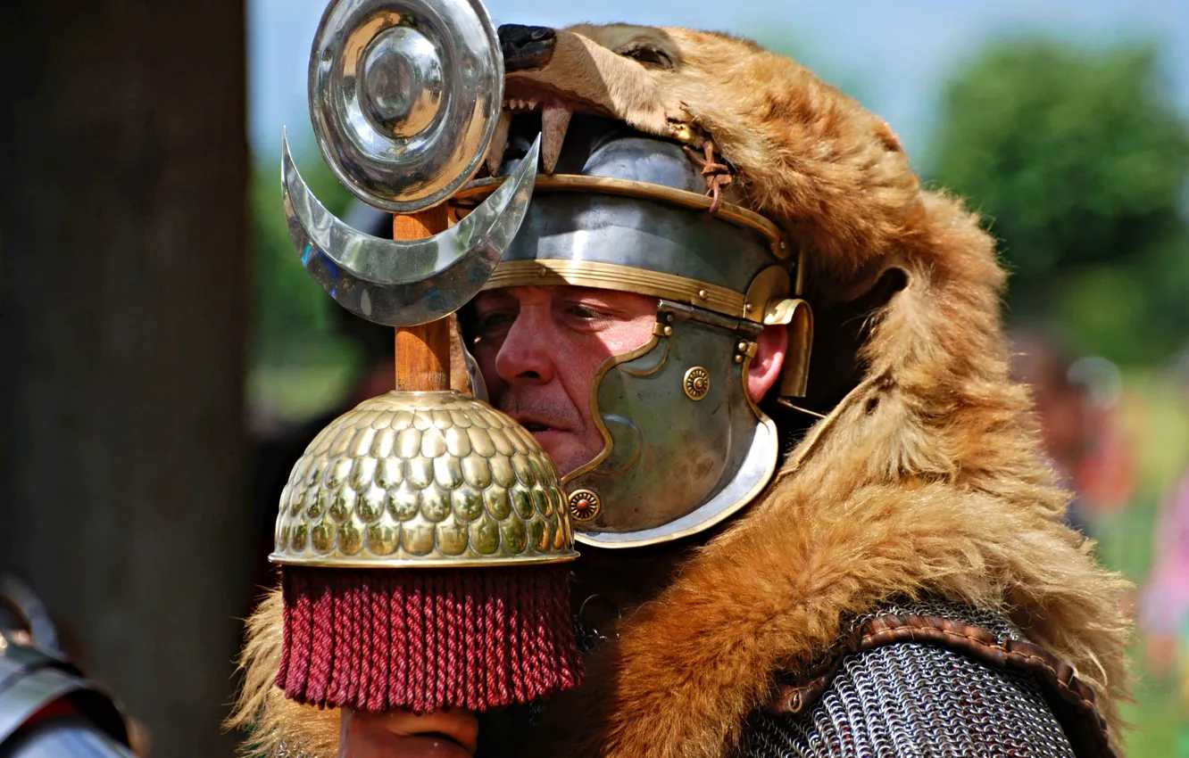 Photo wallpaper armor, warrior, Rome, helmet, fur, male