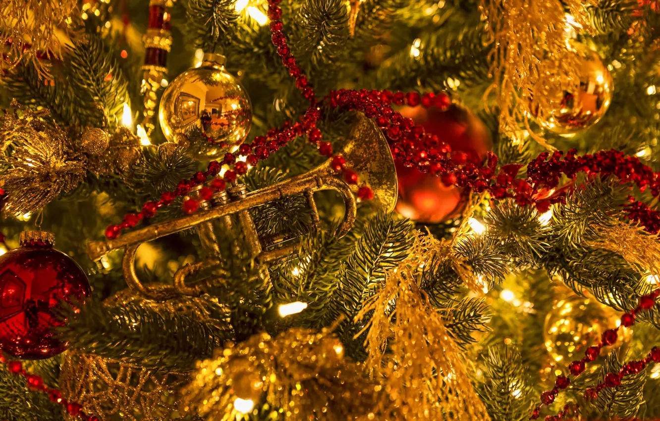 Photo wallpaper balls, decoration, toy, tree, pipe, beads