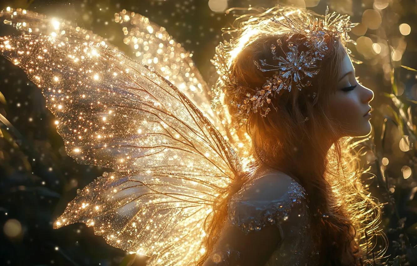 Photo wallpaper girl, light, decoration, lights, elf, Shine, wings, morning