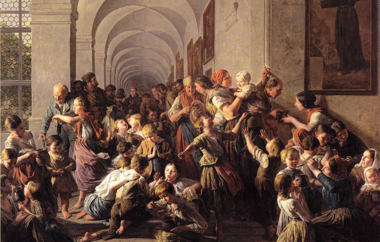 Photo wallpaper picture, Ferdinand Georg Waldmuller, Ferdinand Georg Waldmüller, Austrian artist, Klostersuppe Lasoupeducouvent, 1859