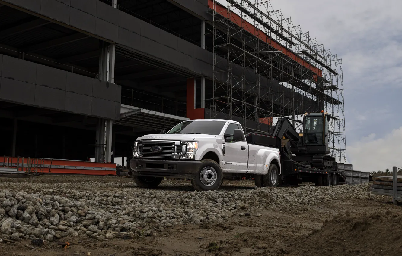 Photo wallpaper Ford, excavator, pickup, tractor, Super Duty, F-350, 2020, the site